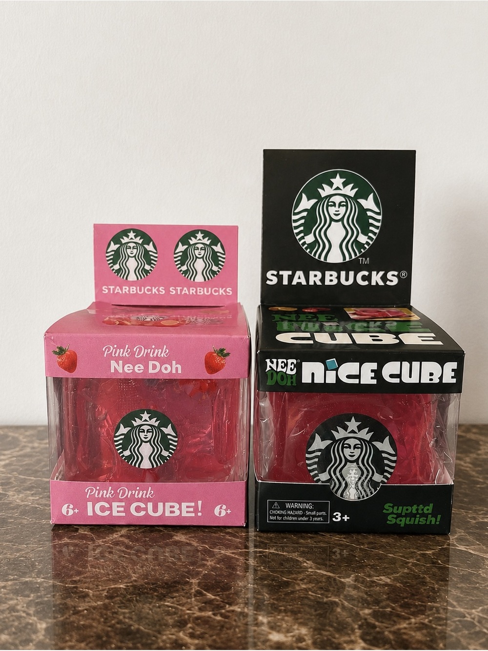 Starbucks Pink Drink Ice Cube Nee Doh Nice Cube Toy - Set of 2 Pink